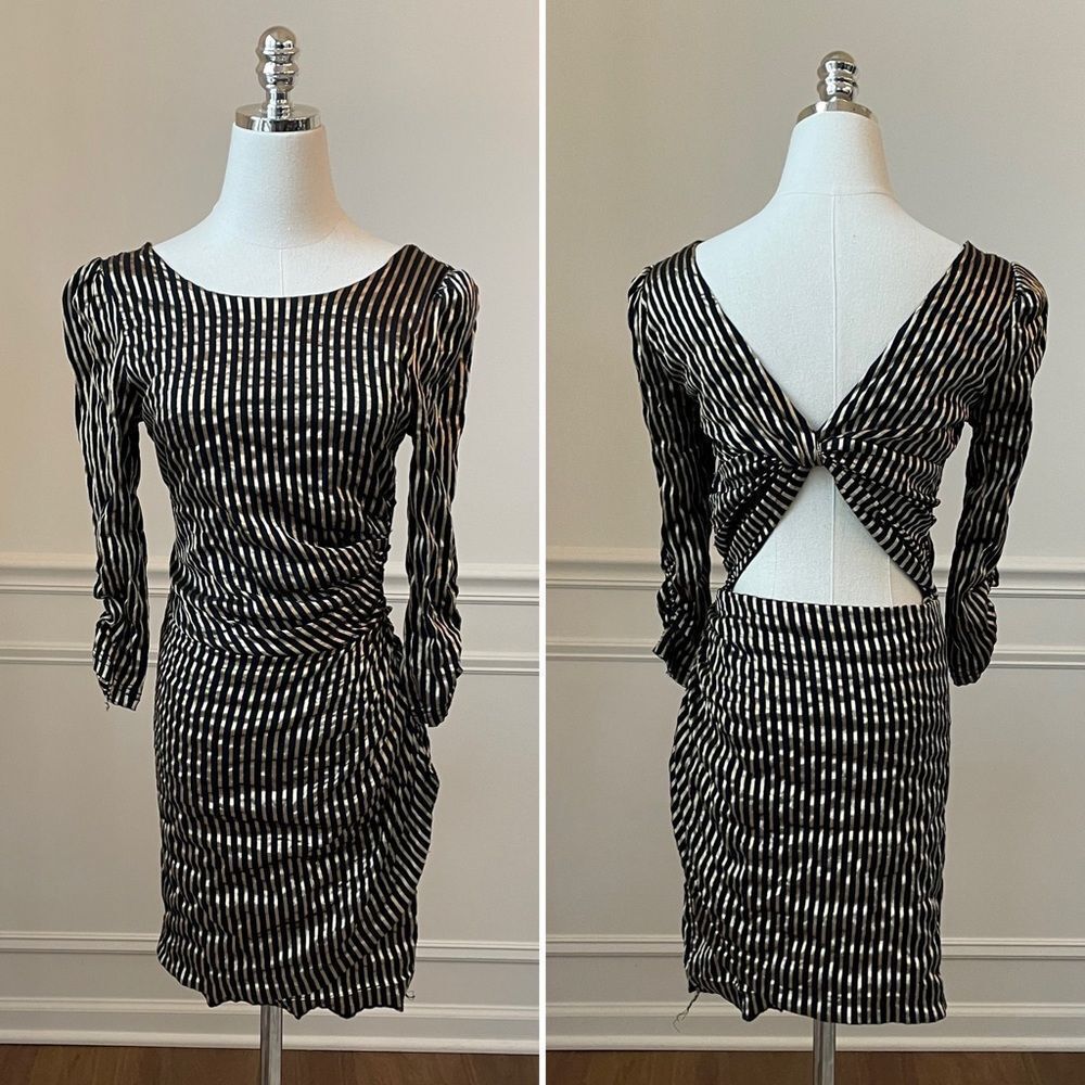 Ark & Co Gold Black Stripe Back Cut Out BodyCon Indie Sleaze Dress S
